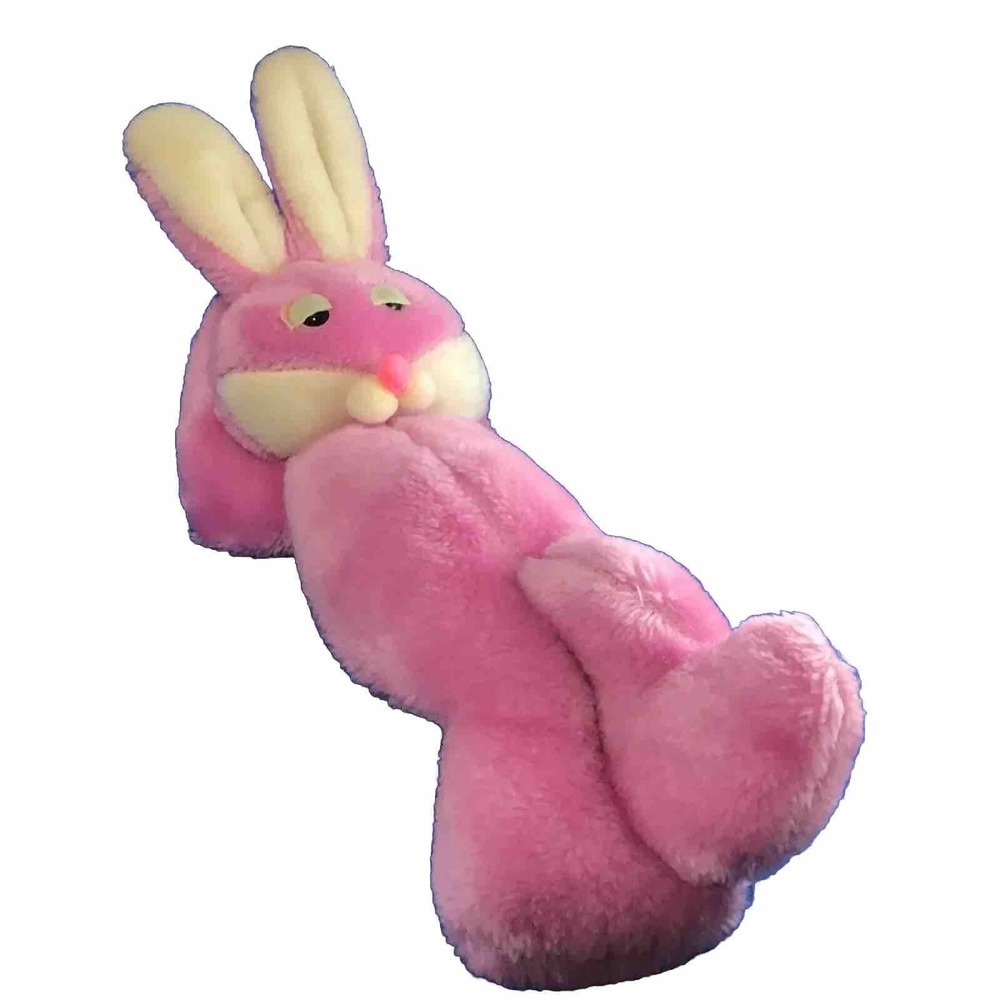 Vtg SUPERIOR TOY & NOVELTY Lounging Pink Bunny Rabbit STUFFED ANIMAL PLUSH 12"